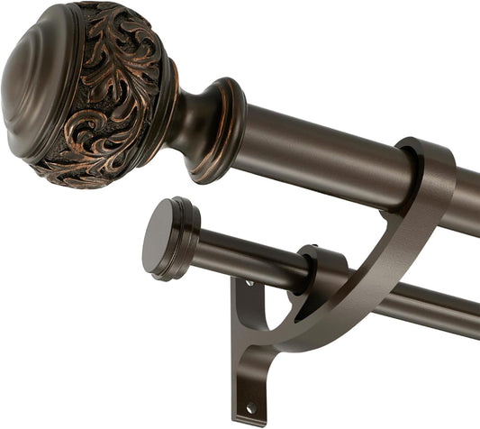 Double Curtain Rod, 1 inch Window Telescoping Drapery Double Rod 72 to 144 Inches