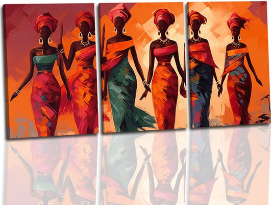 Traditional African Woman Canvas Wall Art 3 Pics American Black Girl Picture Wall Art