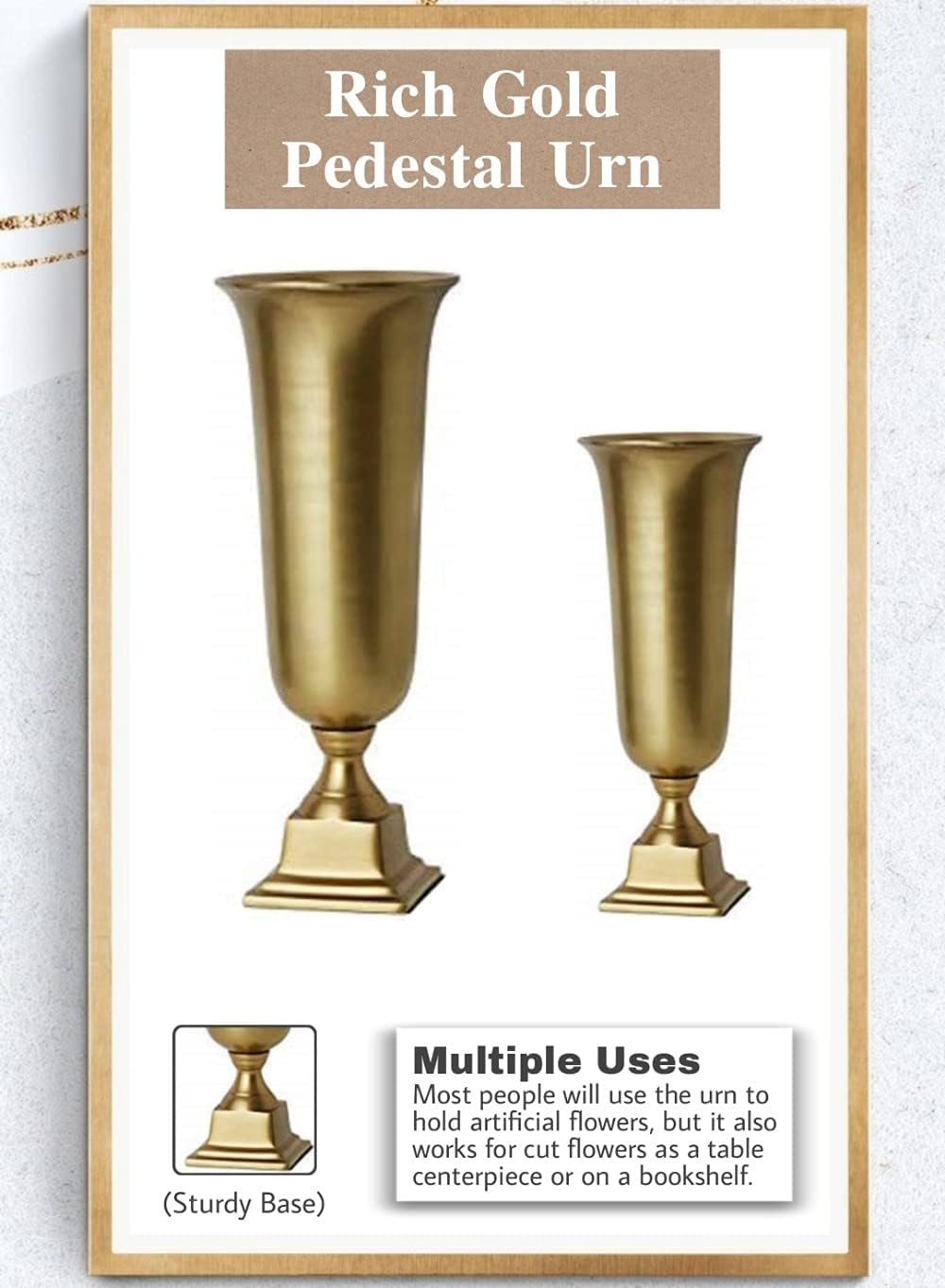 Serene Spaces Living 18-Inch Gold Pedestal Urn - Elegant Tapered Gold Vase for Flowers