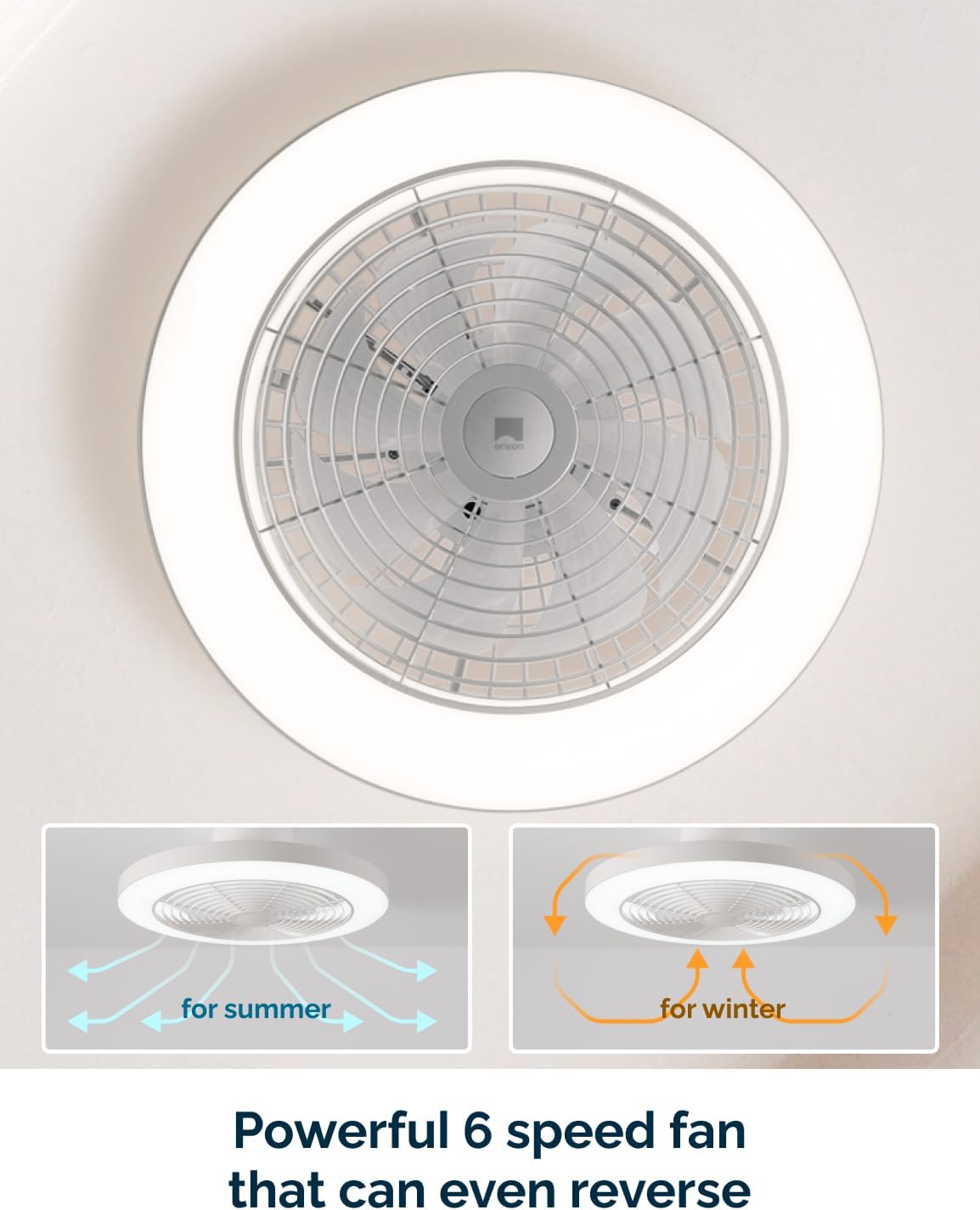 Orison Smart Bladeless Low Profile Ceiling Fan with LED-RGB Ambient Lighting Compatible with Alexa/Google