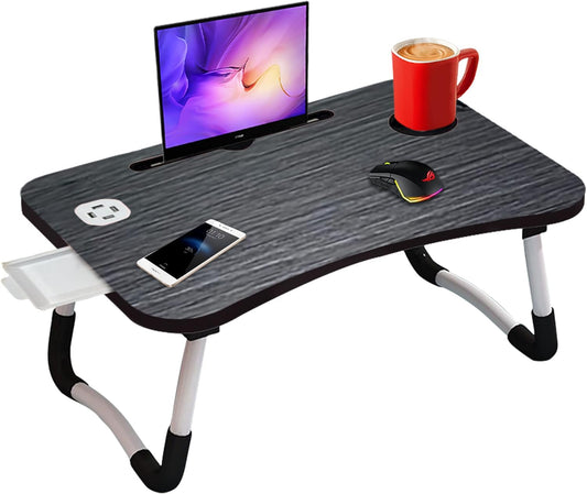 Laptop Table Bed Desk Tray Upgraded with USB Ports, Pad & Cup Holder, Drawer