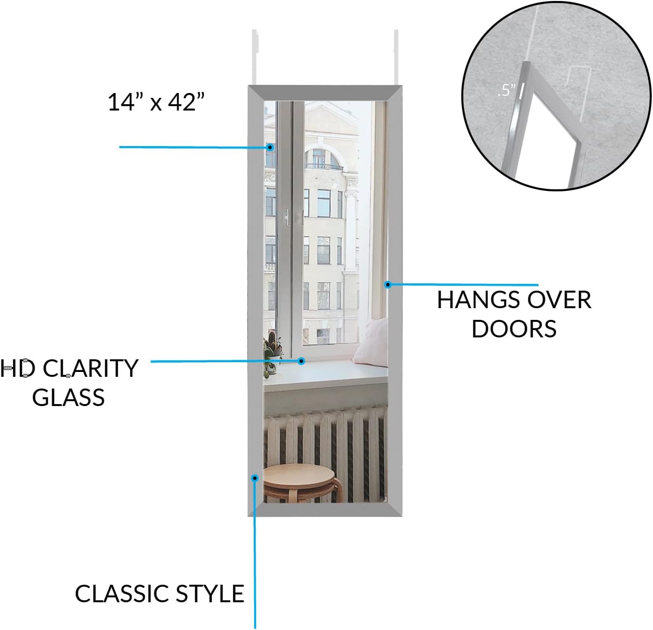 Mirrorize Full Length Over The Door Mirror, Long Door Hanging