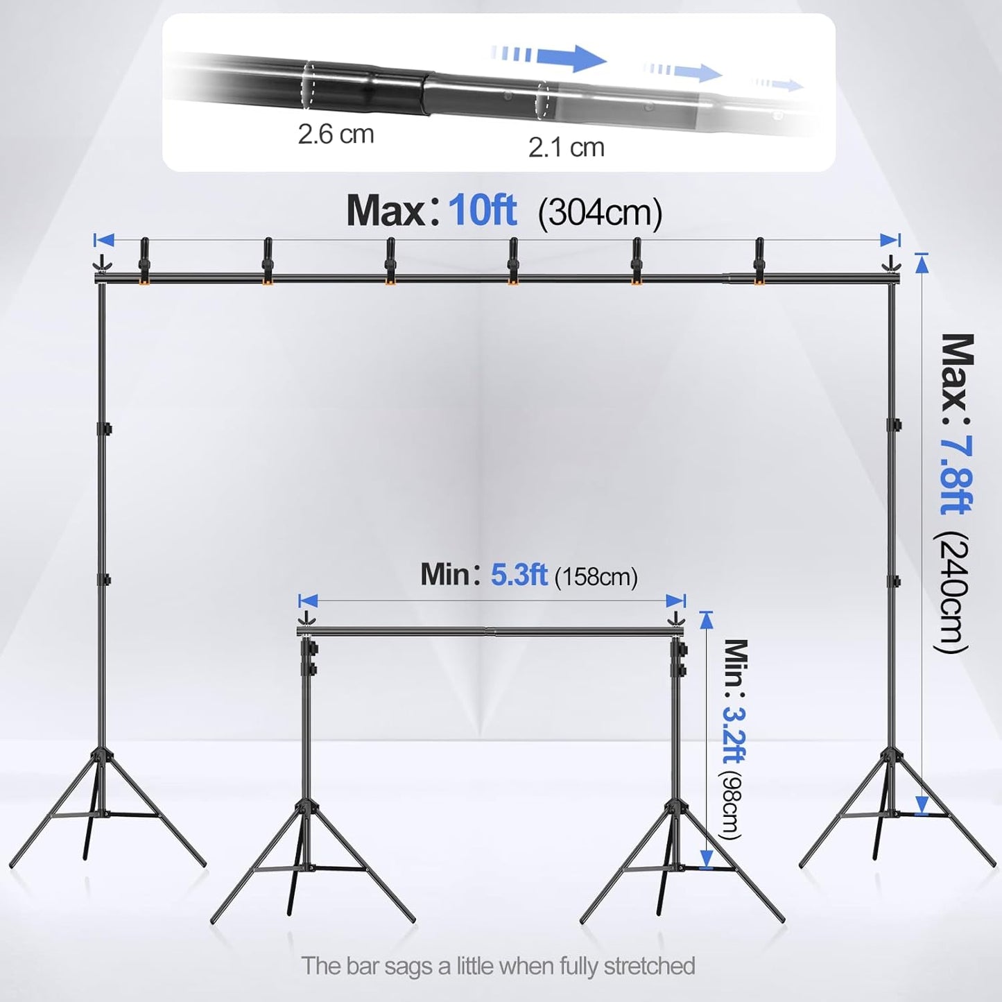 EMART Backdrop Stand 10x7.8ft(WxH) Photo Studio Adjustable Background Stand Support Kit