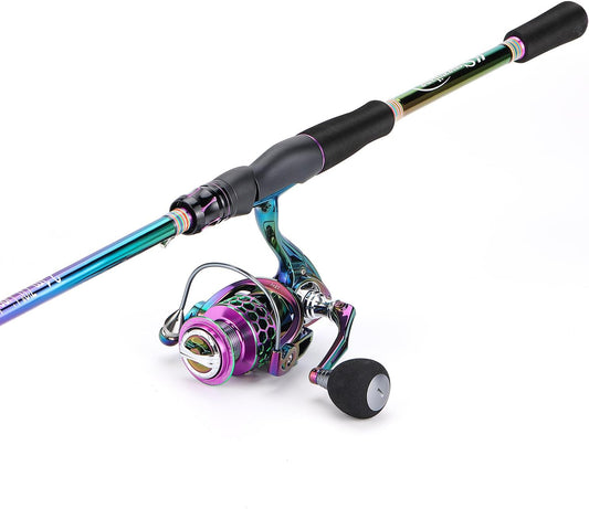 Sougayilang Spinning Fishing Reel Rod Combo, Two Pieces Colorful Portable Light Weight