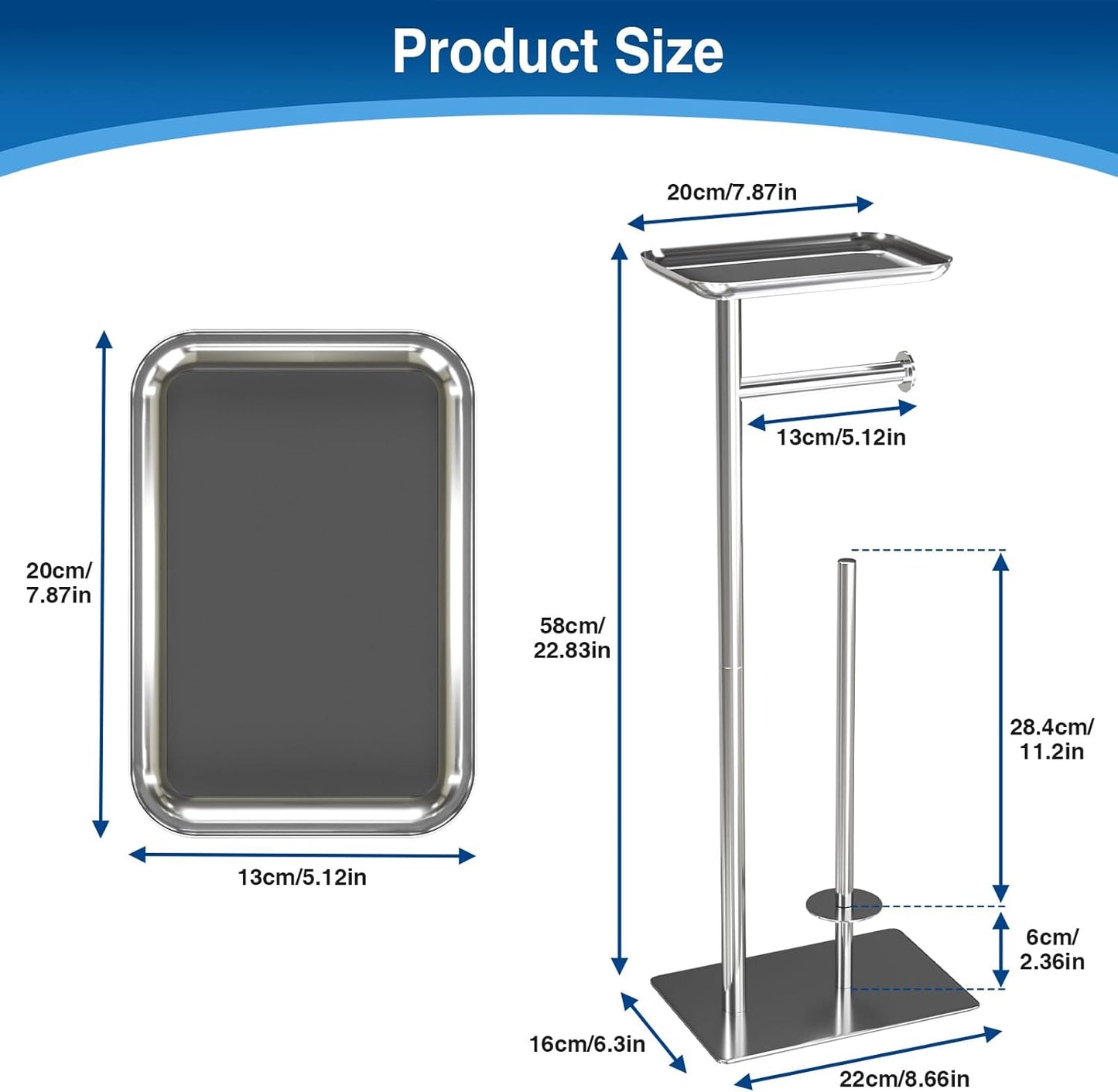 Toilet Paper Holder Stand with Top Storage Shelf, Free Standing Toilet Roll Dispenser