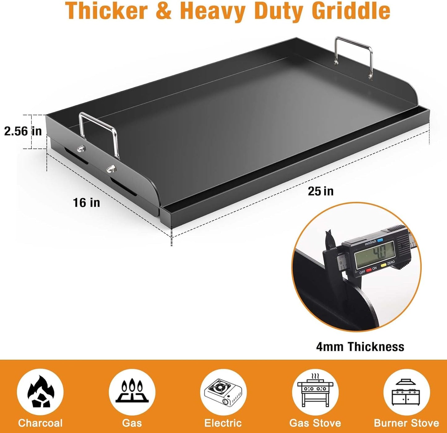 Griddle for Gas Grill, 25" x 16" Nonstick Coating Universal Griddle Flat Top Plate Insert for Gas Stove/Charcoal/Gas