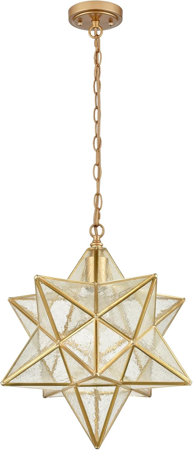 DAYCENT Moravian Star Light Fixture Modern Brass Seeded Glass Pendant