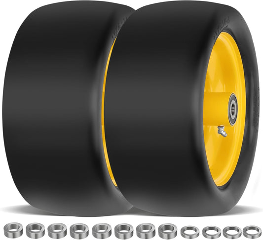 2 Pcs 13x6.50-6 Lawn Mower Tires Flat Free with 3/4" Chrome Steel Bearings