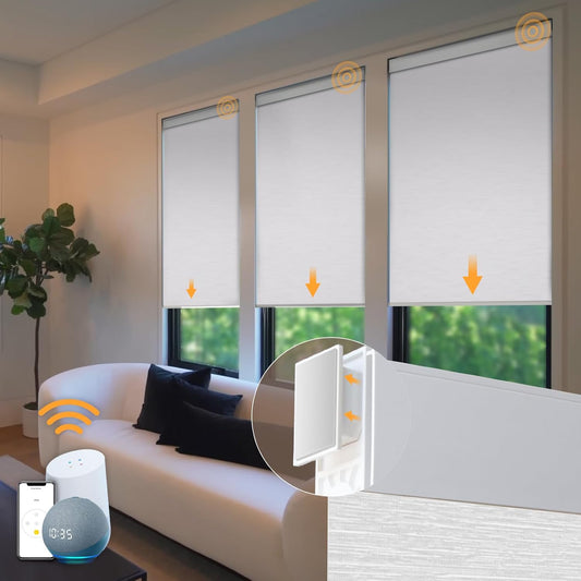 Motorized Blinds No Drill Automatic Blinds for Windows (White, 34.5 x 72)