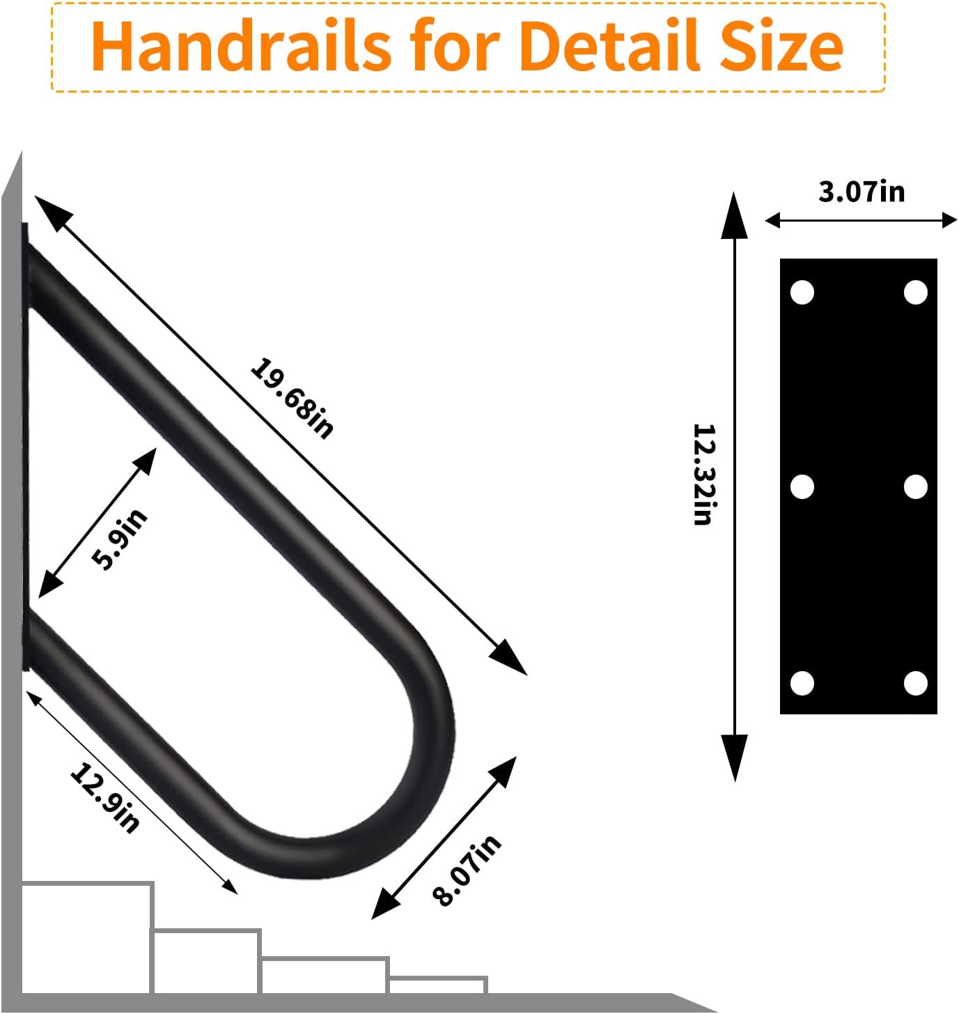 Handrails for Outdoor Steps, 20" Wall Mount Hand Railings for Stairs Outdoor - No Hardware Included