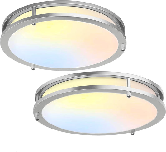 JACKYLED 13 Inch Flush Mount Ceiling Light, Brushed Nickel, 3000K/3700K/4500K/5100K/6000K Dimmable