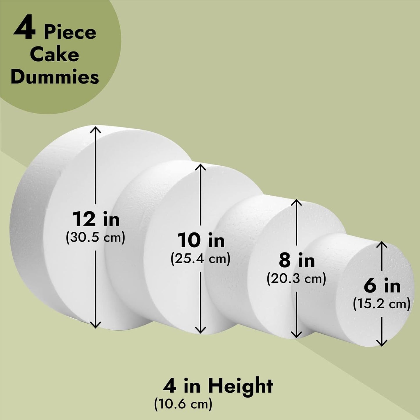 Juvale Set of 4 Round Foam Cake Dummies in Varying Sizes