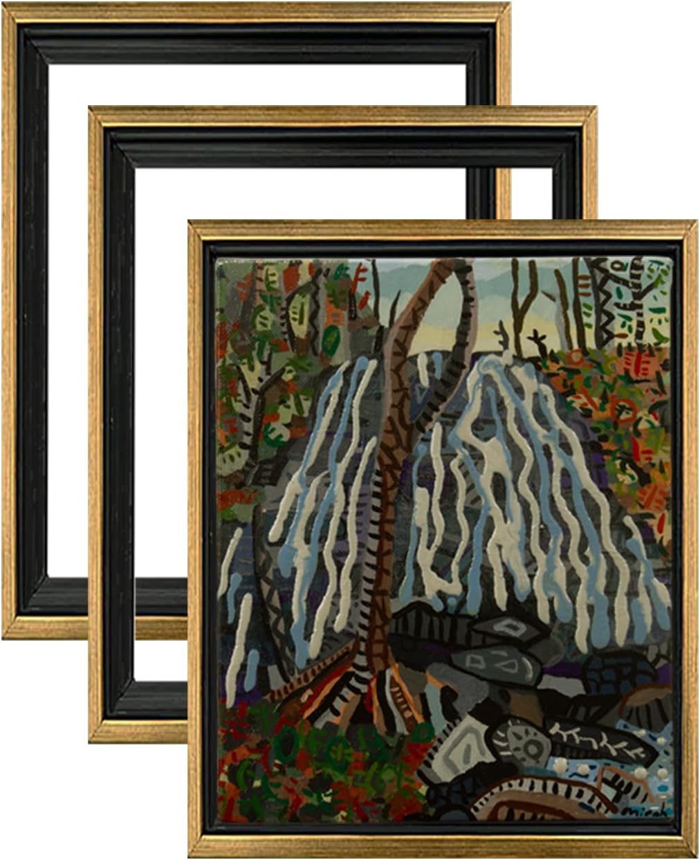 Jerry's 3/4 Core Floater 3 Pack Frames for Canvas Artwork Display [16x20 - Black/Antique Gold]