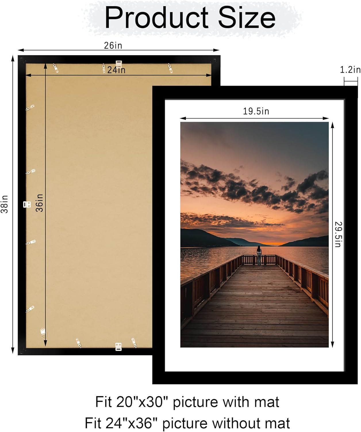 24x36 Poster Frame Set of 2, 24 x 36 Wood Picture Frames with Mat for 20x30