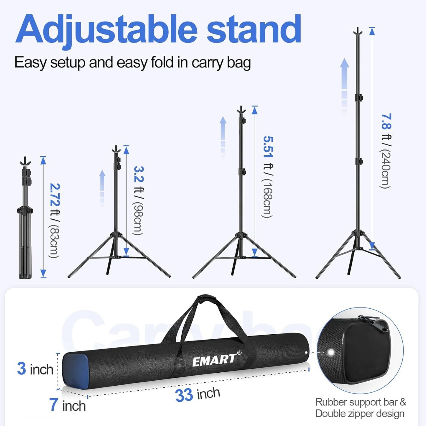 EMART Backdrop Stand 10x7.8ft(WxH) Photo Studio Adjustable Background Stand Support Kit