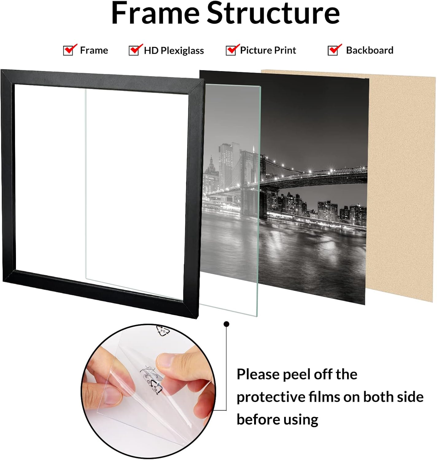 Annecy 24x24 Picture Frame Black, 1 Pack, 24 x 24 Picture Frame for Wall Decoration