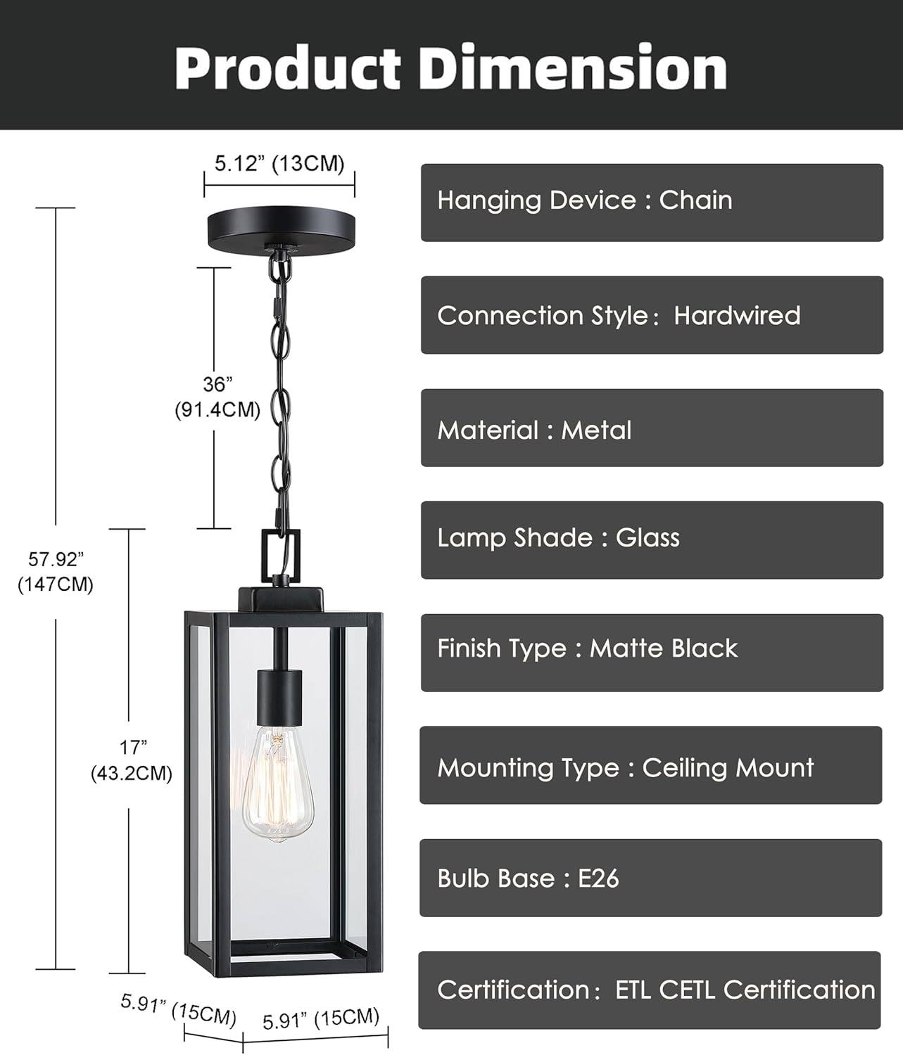 17 Inch Outdoor Pendant Light,Front Porch Outdoor Pendant Light