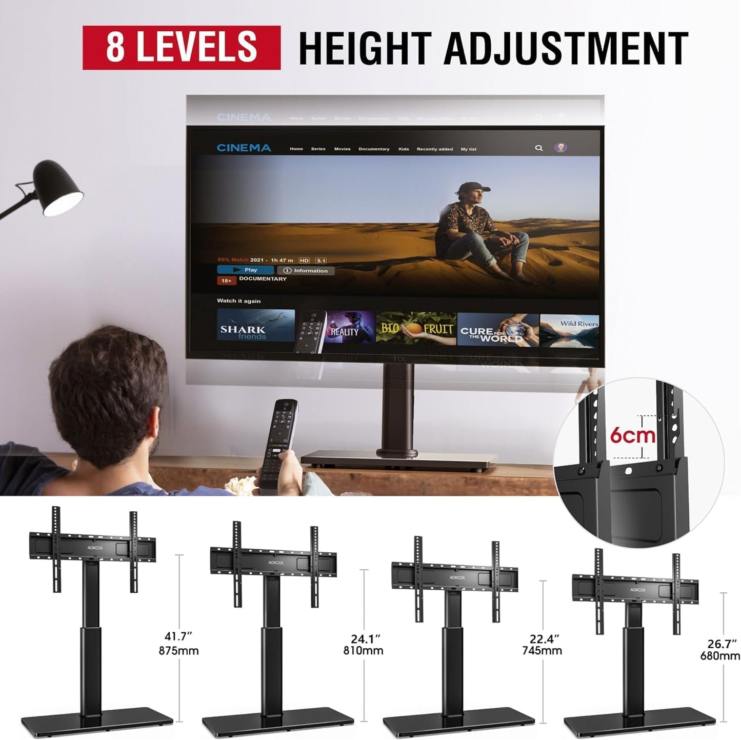 Universal Swivel TV Stand Table Top Mount Stand for 43 to 85 inch TVs