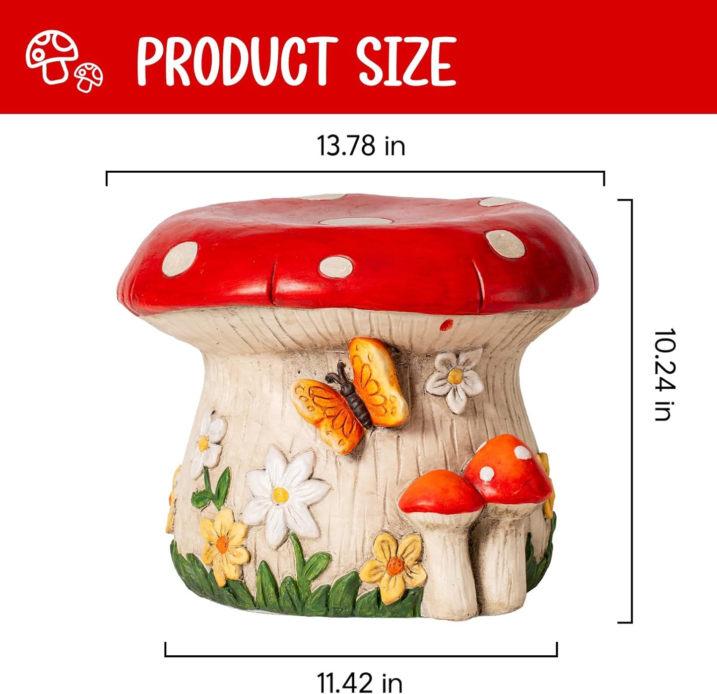 14''W Mushroom House Statue Outdoor Statues Garden Resin Stool Over-Sized Sculpture