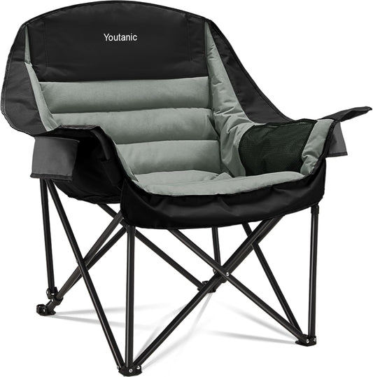 Oversized Camping Chair, Portable Folding Camping Chairs with Side Pocket, Cup Holder and Carry Bag