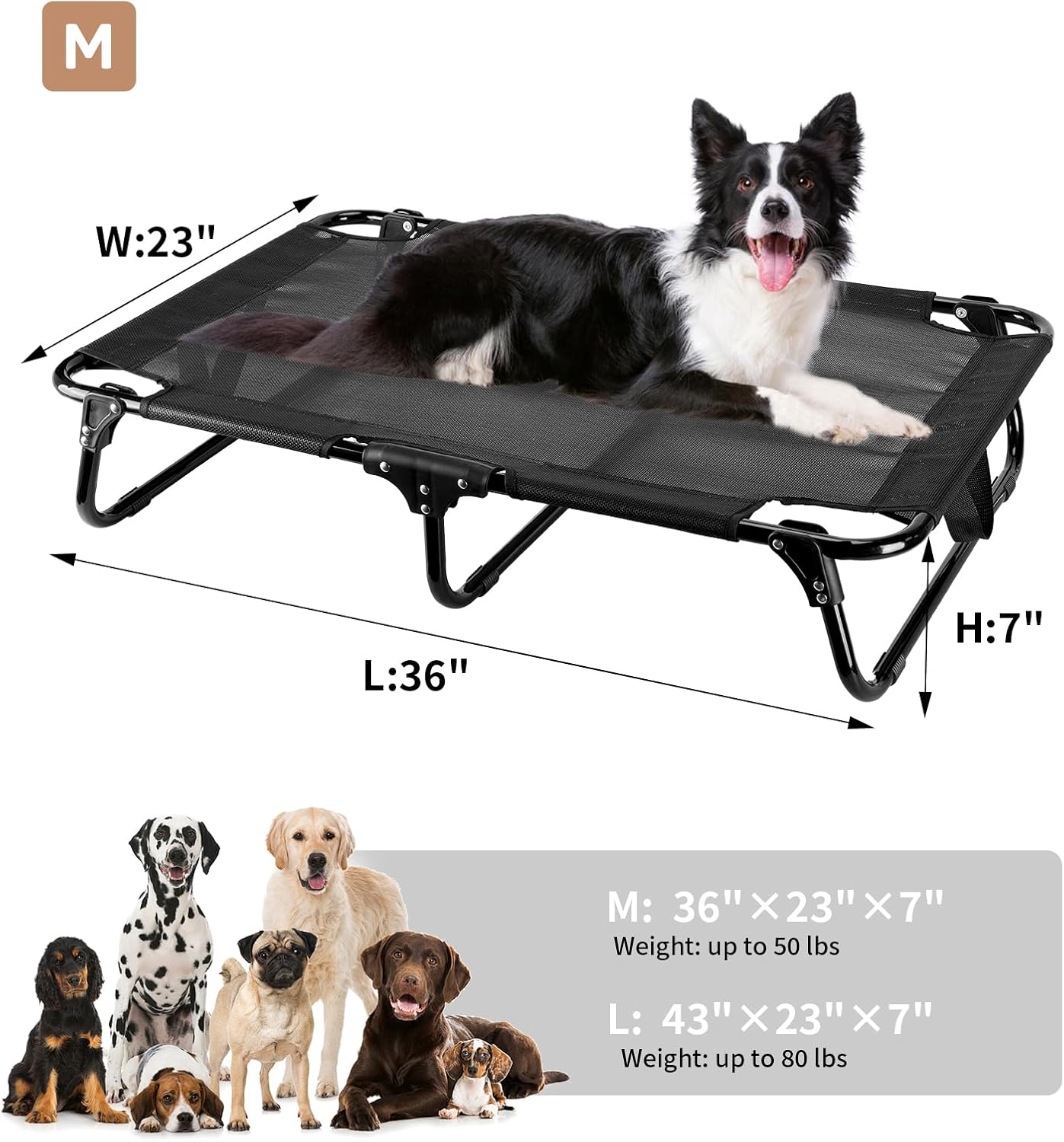 Foldable Elevated Dog Bed, 36"x23"x7" Raised Pet Bed with No Setup, Outdoor Dog Bed