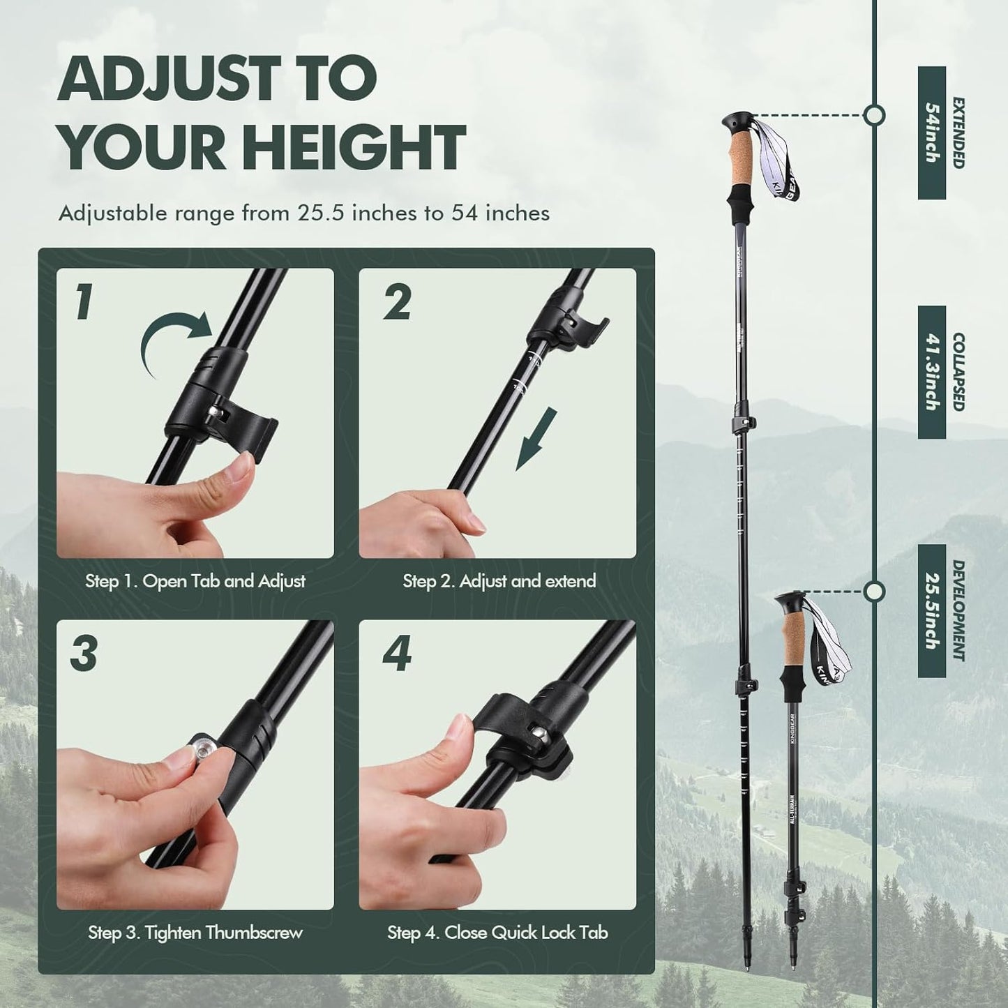 KINGGEAR Walking Stick, Lightweight 7075 Aluminum Adjustable Hiking Poles