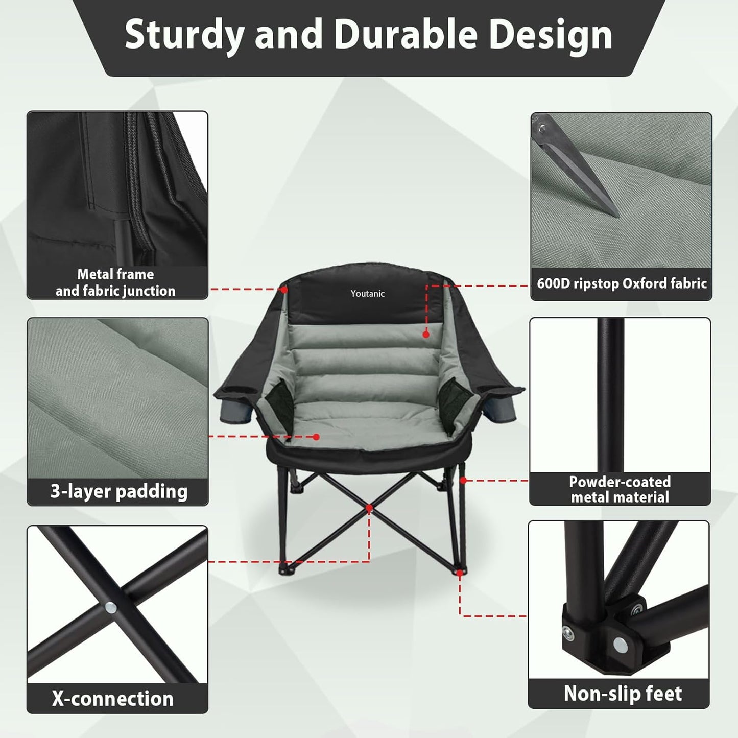 Oversized Camping Chair, Portable Folding Camping Chairs with Side Pocket