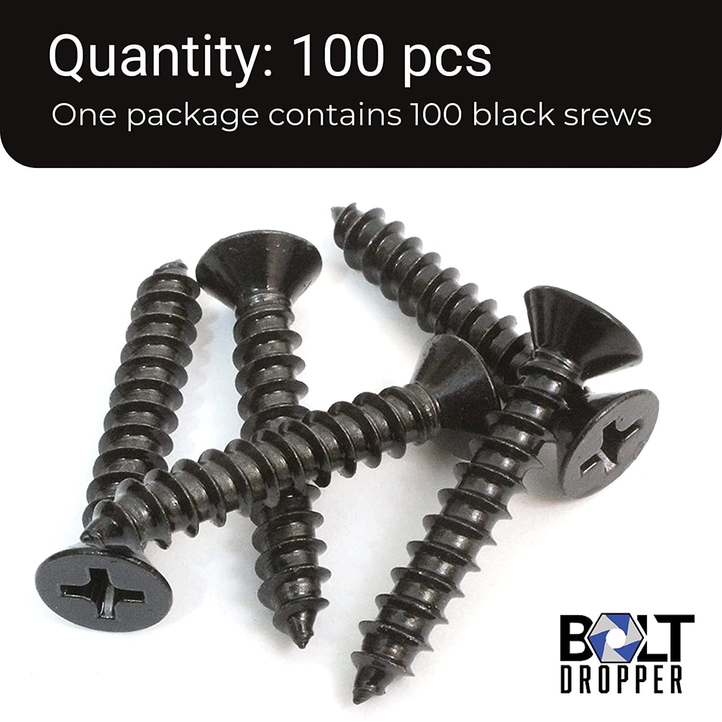 #8 x 1" Black Screws, Xylan Coated Stainless Flat Head Screw