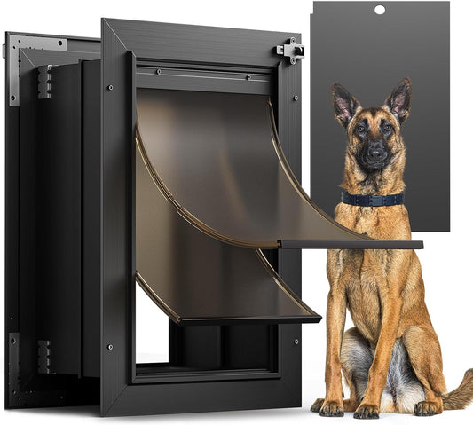 Dog Door for Wall, All Aluminum Large Doggy Door Doggie door, Pet Door Easy to Install, 2 Magnetic Flaps
