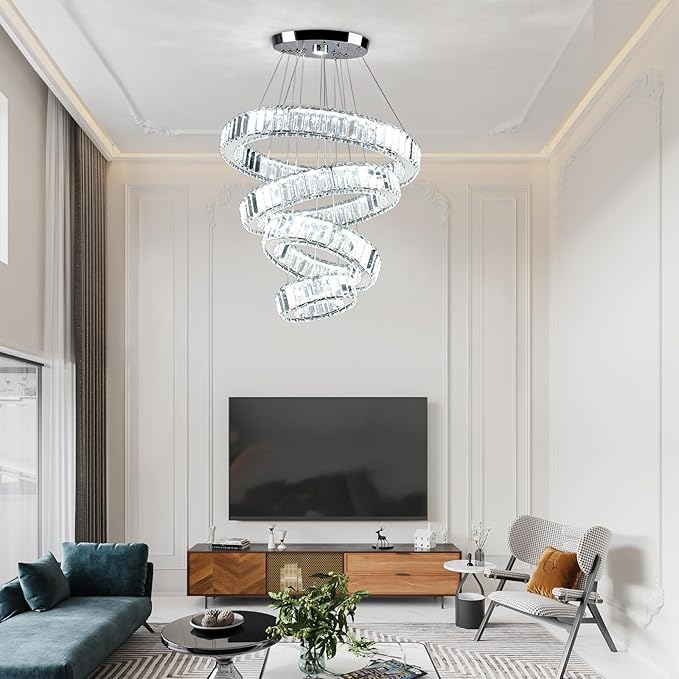 CLAIRDAI LED Crystal Chandeliers 4 Rings Chandelier Crystal Pendant Light Ceiling Hanging Light