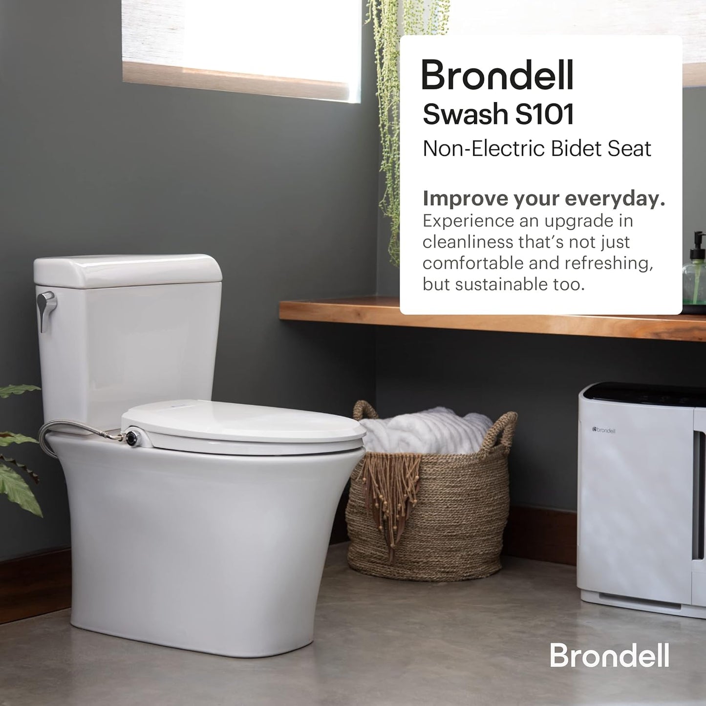 Brondell Bidet Toilet Seat Non-Electric Swash Seat, Fits Round Toilets, White