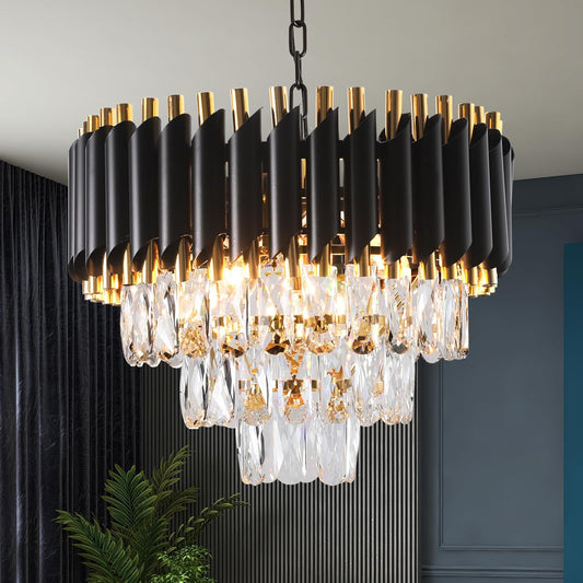 Modern Crystal Chandeliers 15.7”Gold Contemporary Crystal Ceiling Lights Fixtures 3-Tiers 5 Lights