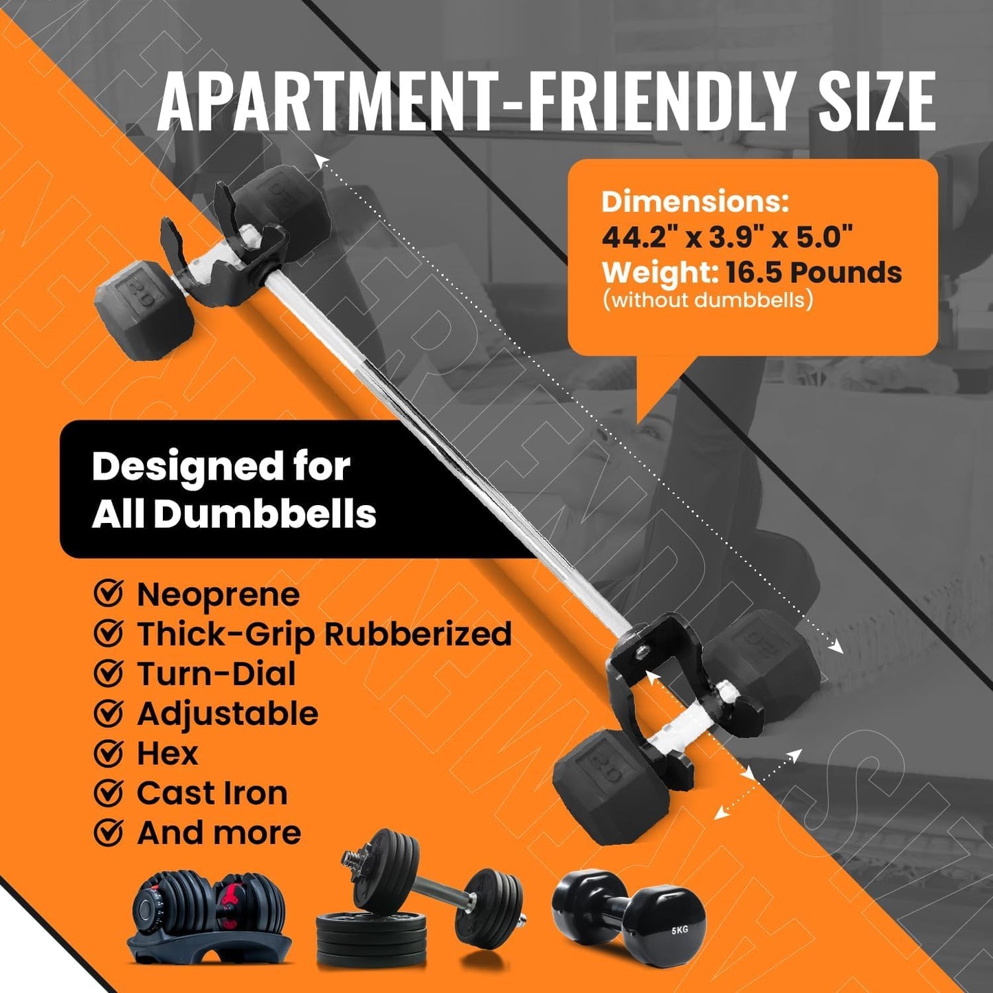 Dumbbell Barbell Converter Bar- Includes Virtual Training - Compatible With All Dumbbells