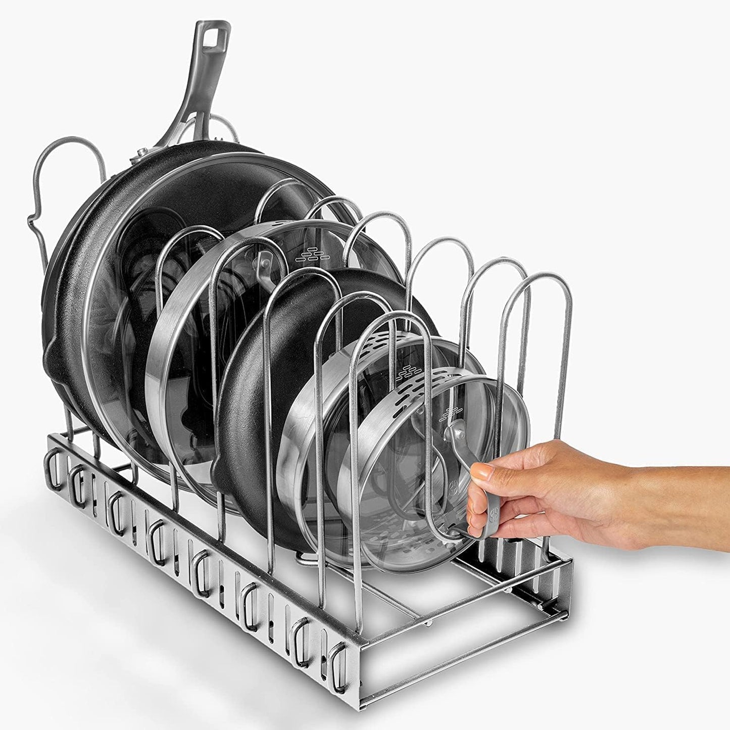 Geek Digg Pots and Pans Organizer for Cabinet - Silver