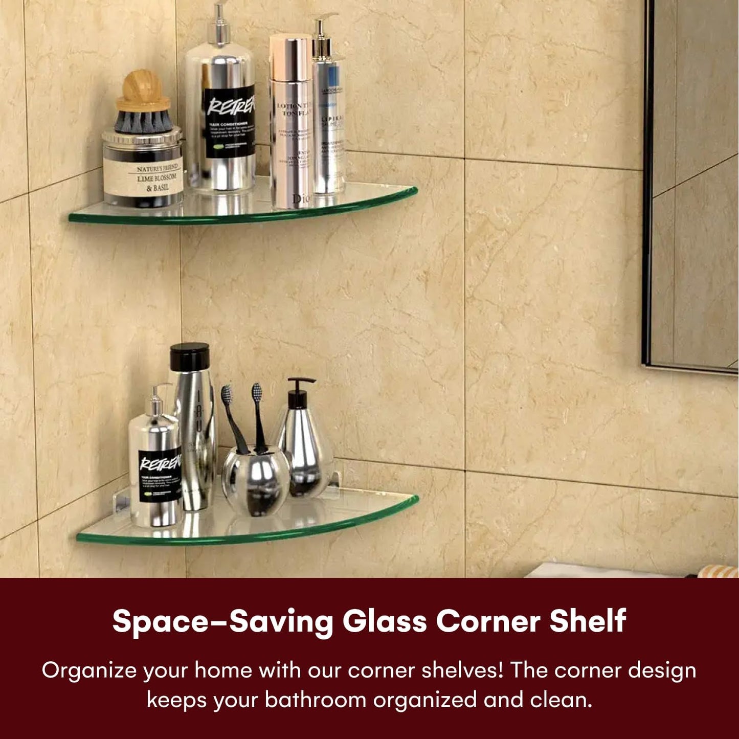 GeekDigg 2-Pack Glass Shelf Shower Caddie, Adhesive Shower Caddy