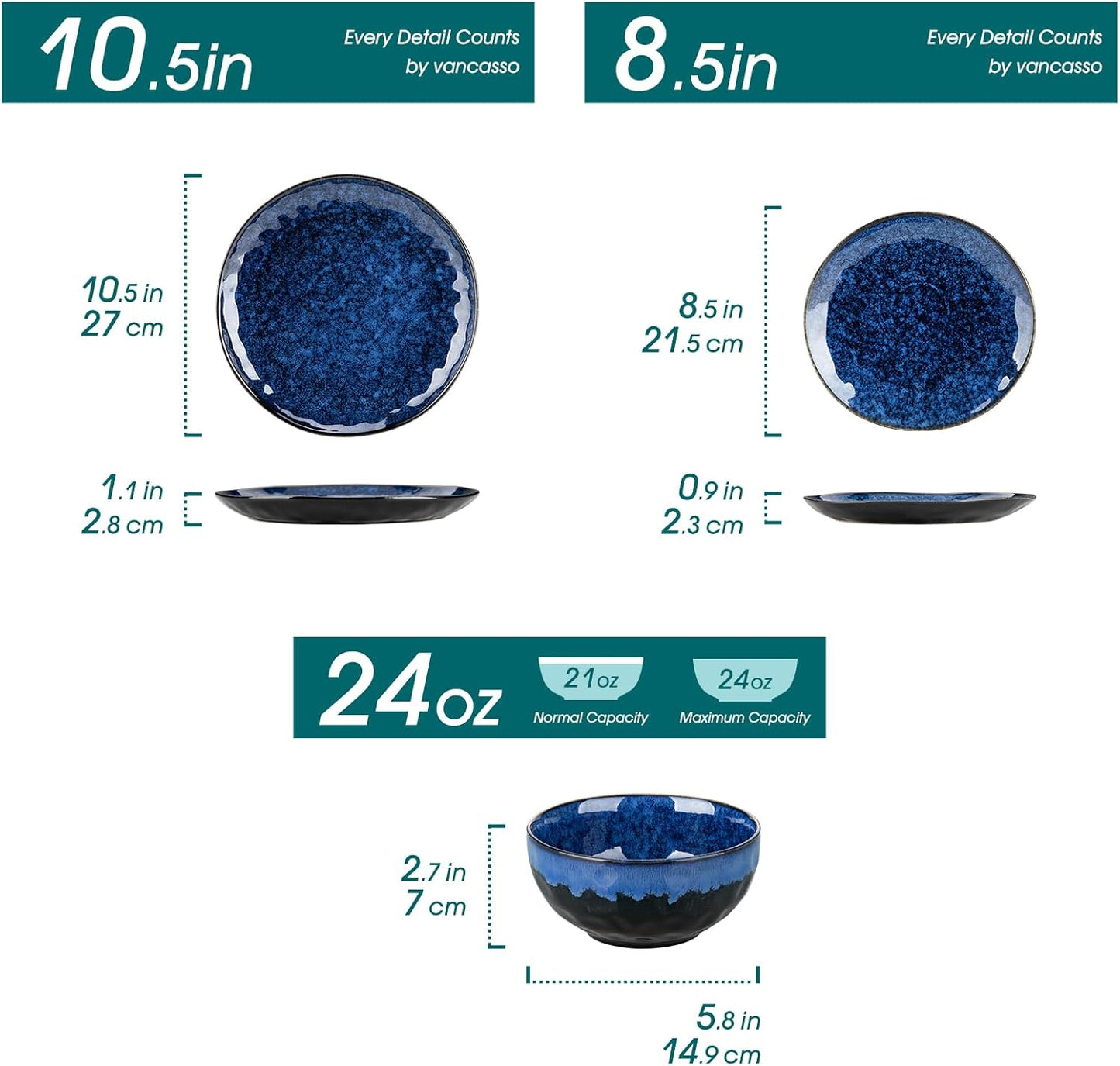 vancasso Starry 12 Pieces Dinnerware Set, Plates and Bowls Set for 4