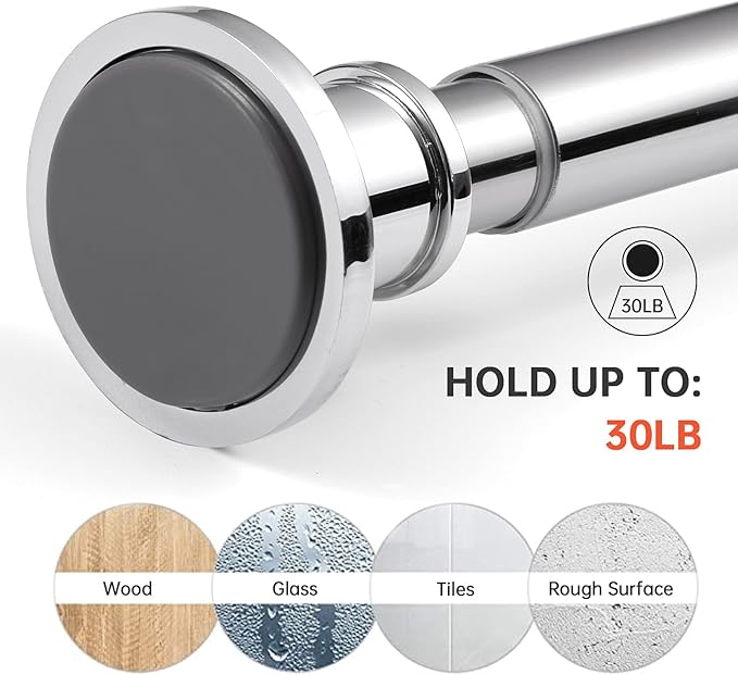 BRIOFOX Industrial Shower Curtain Rod - Never Rust Non-Slip 43-72 Inch 304 Stainless Steel