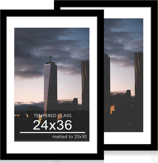 24x36 Poster Frame Set of 2, 24 x 36 Wood Picture Frames with Mat for 20x30