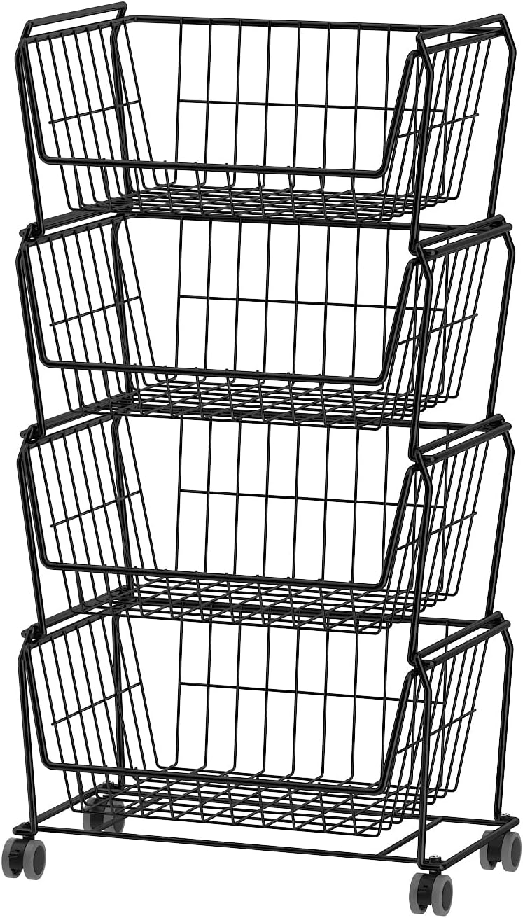 PUSDON Stackable Metal Storage Carts, Dual Use Shelf for Kitchen Fruit Vegetable Baskets