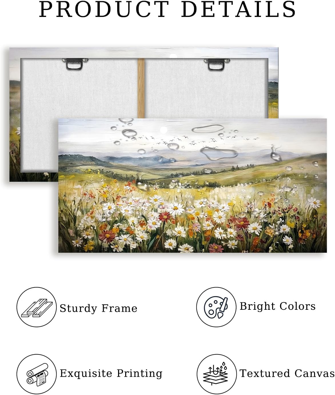 SERIMINO Green Rustic Landscape Wall Art, Mountain Floral Field Large Artwork