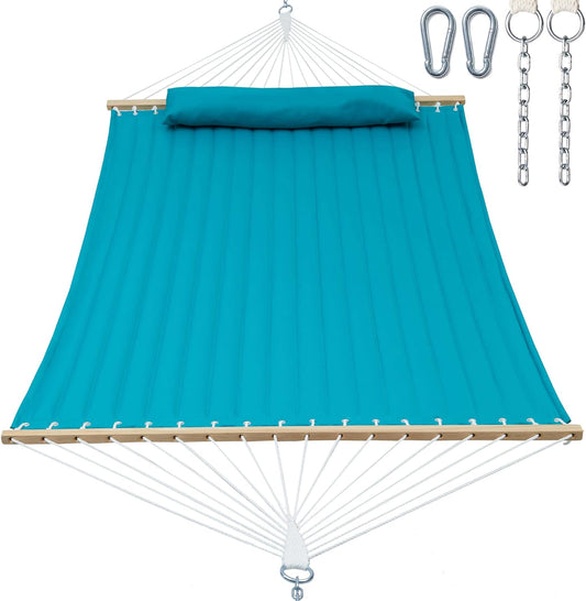 Double Quilted Fabric Hammock with Spreader Bar, Fits 12-14ft Hammock Stand