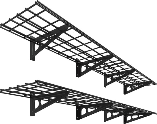 FLEXIMOUNTS 12-inch-by-72-inch Wall Shelf Garage Storage Rack 1x6ft ,Black, 2-Pack