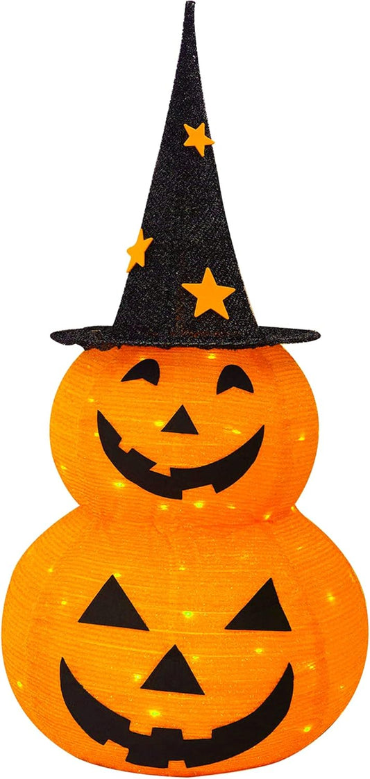 FUNPENY 3FT Halloween Collapsible Pumpkin Decorations, Pre-Lit Light Up 50 LED