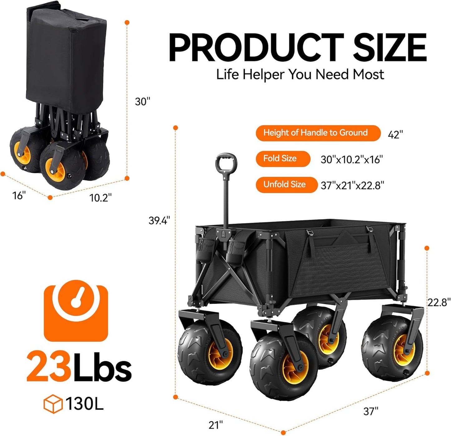 DXZ Beach Wagon Cart with Big Wheels for Sand – Folding Collapsible Wagon