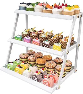 WWN Stainless Steel 3 Tier Cupcake Stand with White Coating - Elegant Dessert Tower