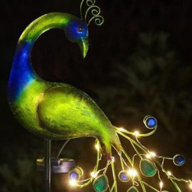 Solar Garden Lights Metal Peacock Garden Decor Waterproof Peacock Solar Stake