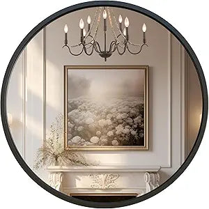 G-LEAF 30 inch Bathroom Mirrors for Wall, Black Round Mirror