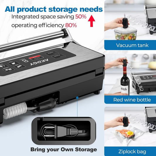 90Kpa Food Vacuum Sealer, Stainless Steel Vacuum Sealer Machine for Food with Double Heat Seal