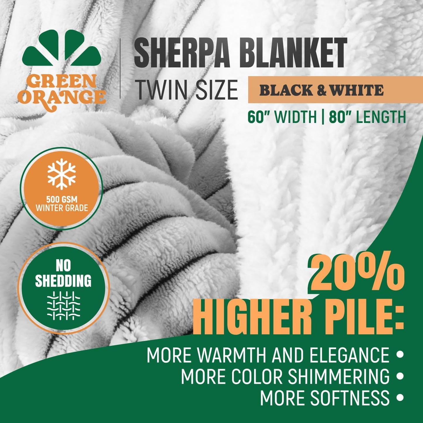 GREEN ORANGE 60" x 80" Sherpa Twin Blanket, Black & White Striped Color