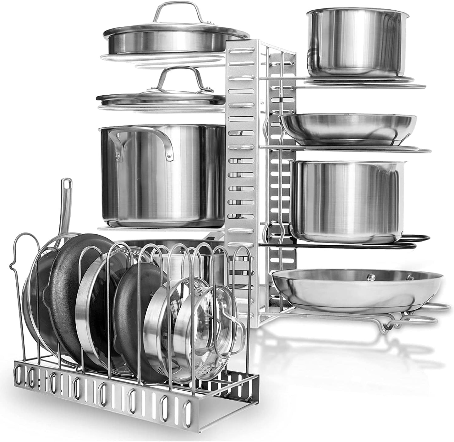 Geek Digg Pots and Pans Organizer for Cabinet - Silver